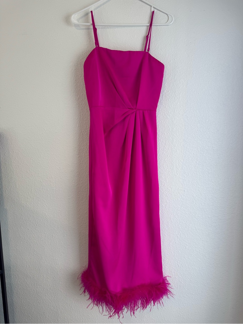 Lucy Paris Mareena Feather Column Midi Dress in Hot Pink XS - Picture 2 of 11